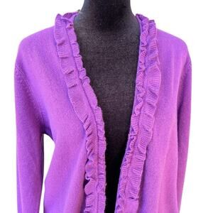 Jones Wear purple open front cardigan with ruffles, women's size L